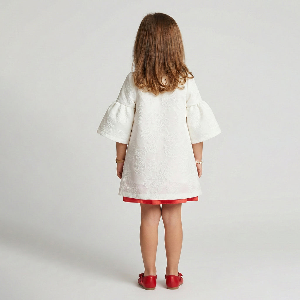 Girls' Elegant Floral Coat and Dress Outfit