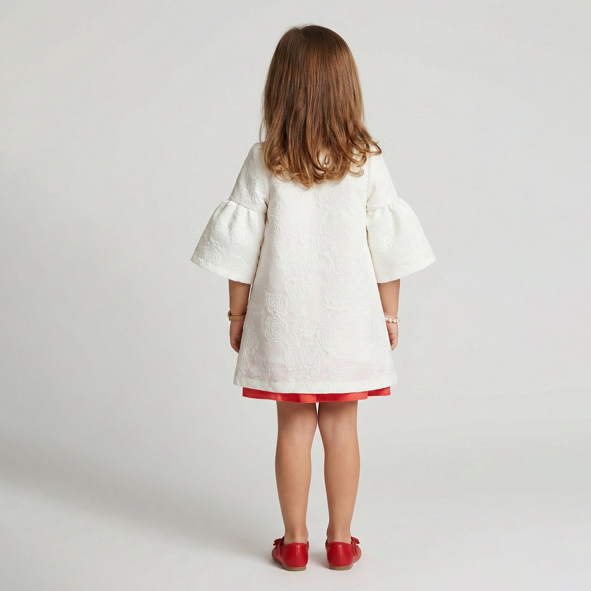 Girls' Elegant Floral Coat and Dress Outfit