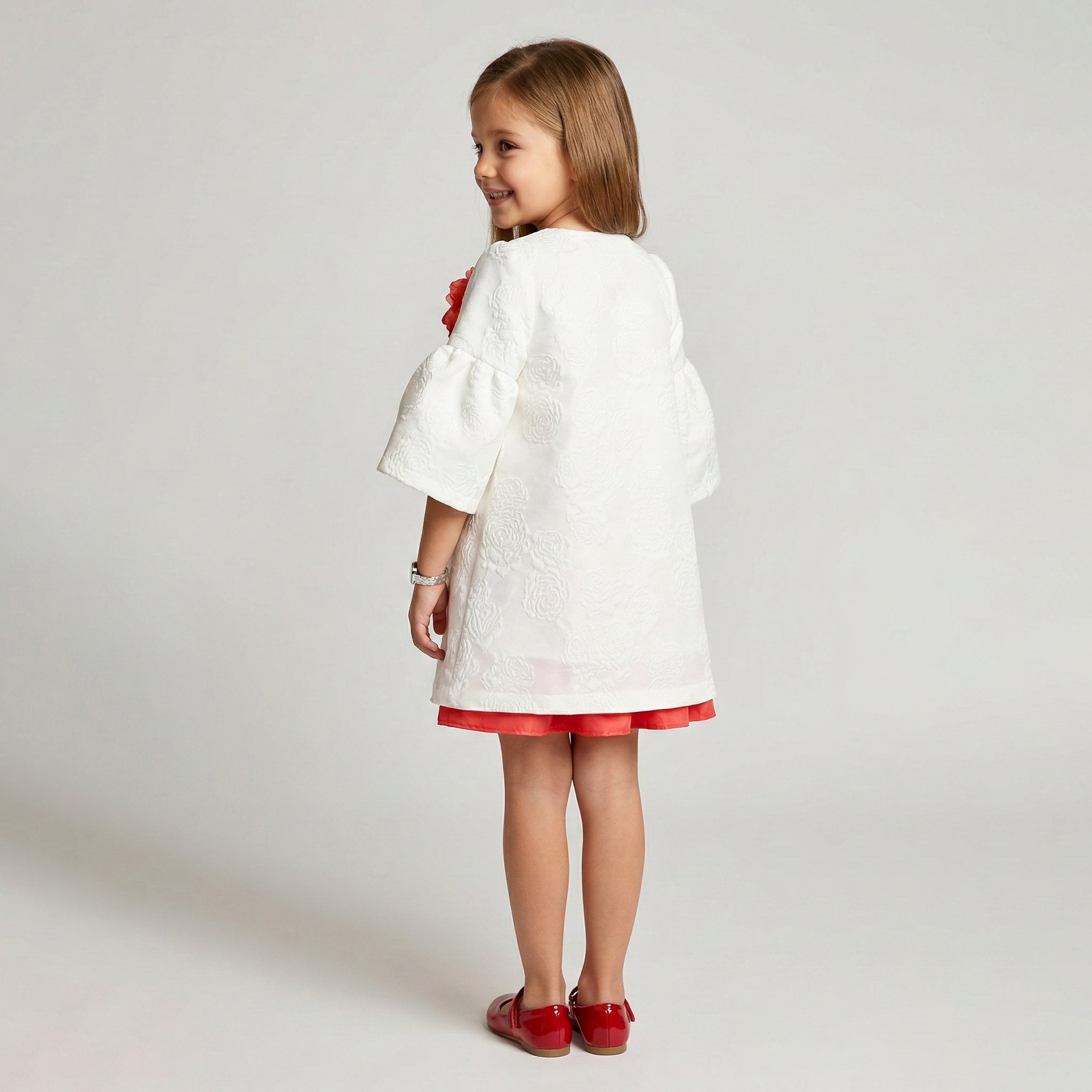 Sophisticated Jacquard Coat & Dress Set for Girls