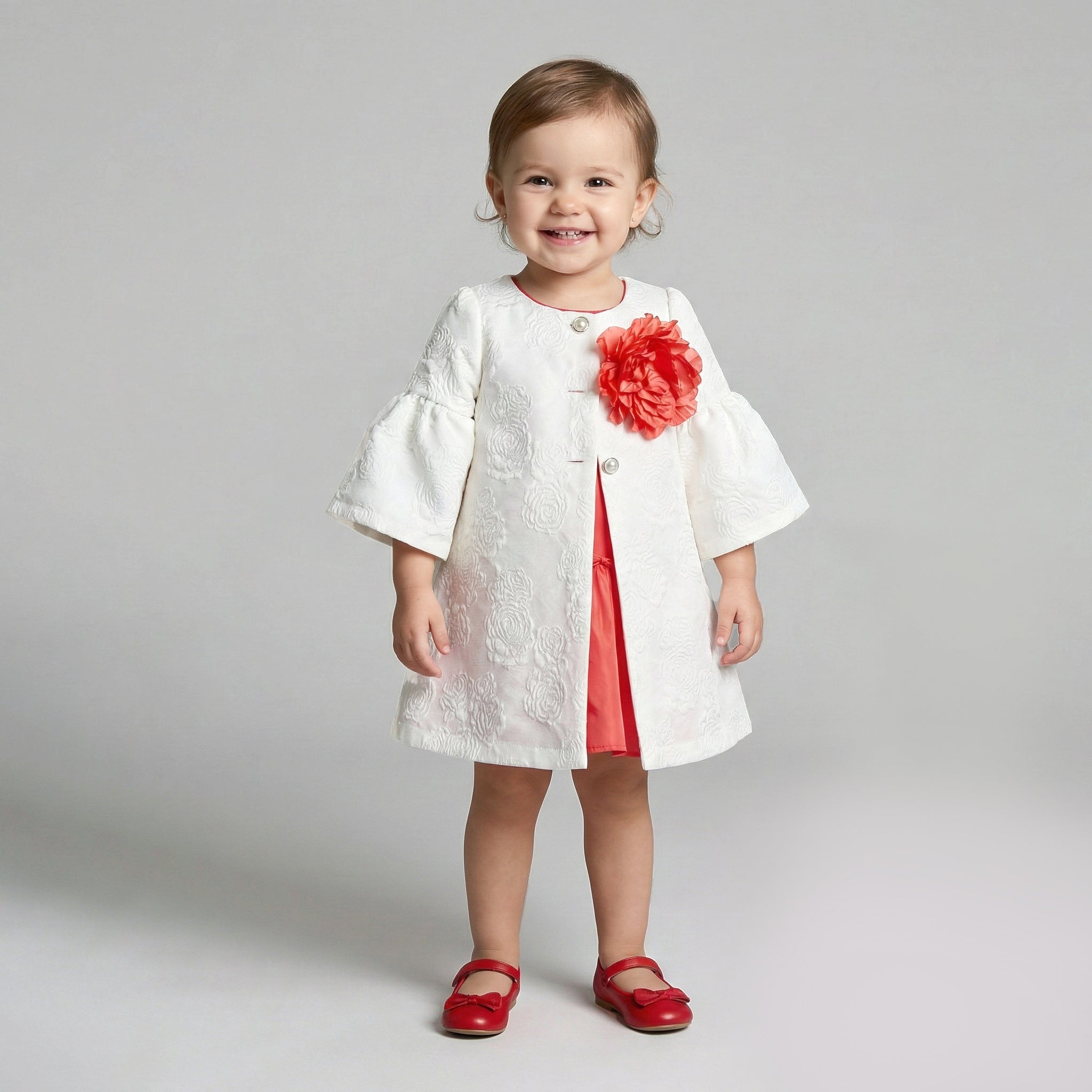 Girls' Evangeline Two-Piece Floral Embossed Coat & Shift Dress Set