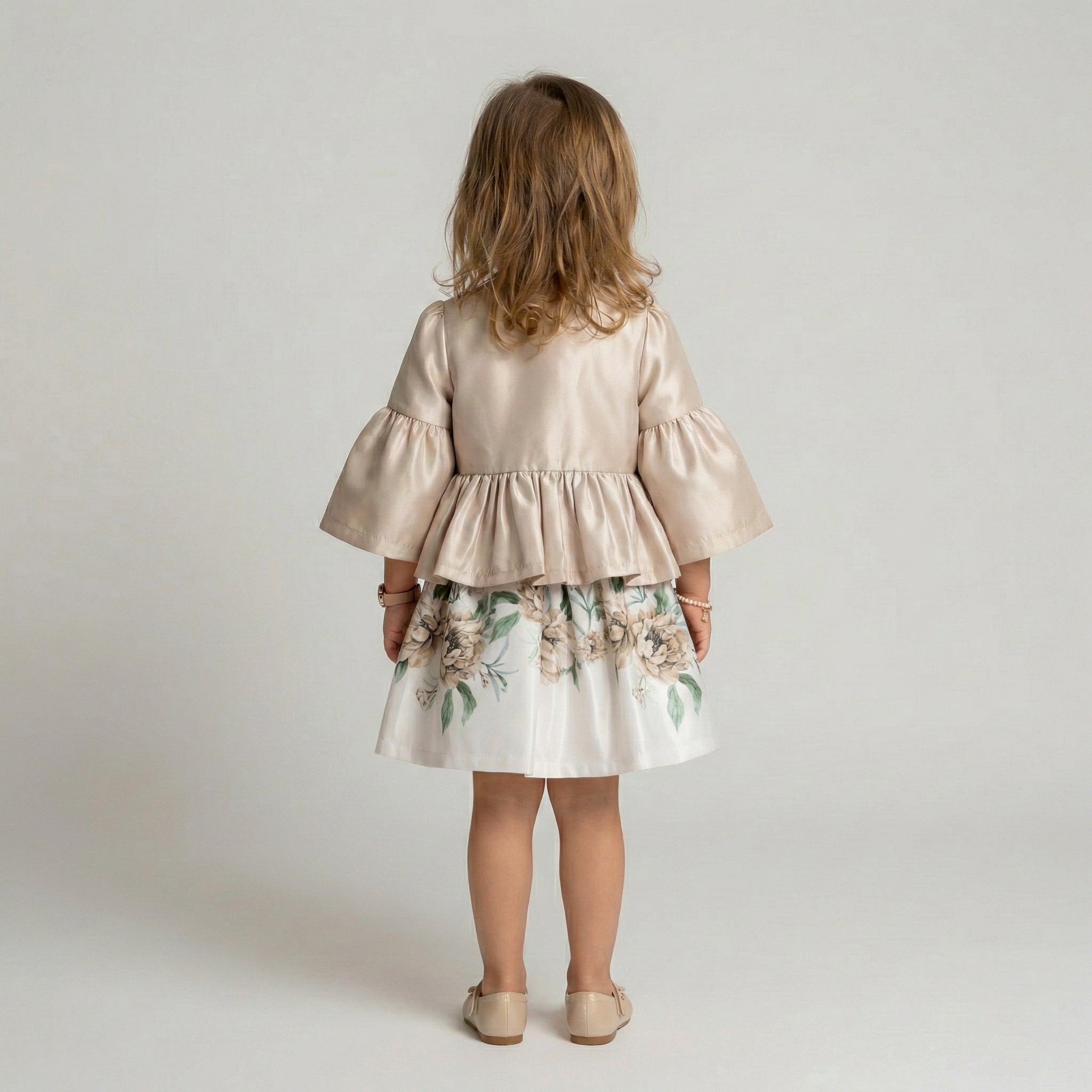 Girls' Clara Peplum Satin Blazer & Watercolor Bloom Dress Set
