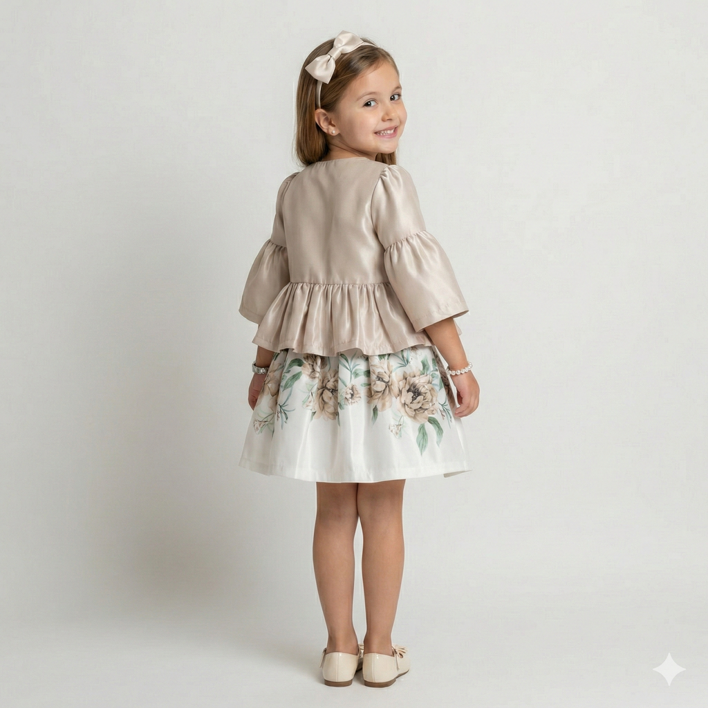 Girls' Clara Peplum Satin Blazer & Watercolor Bloom Dress Set