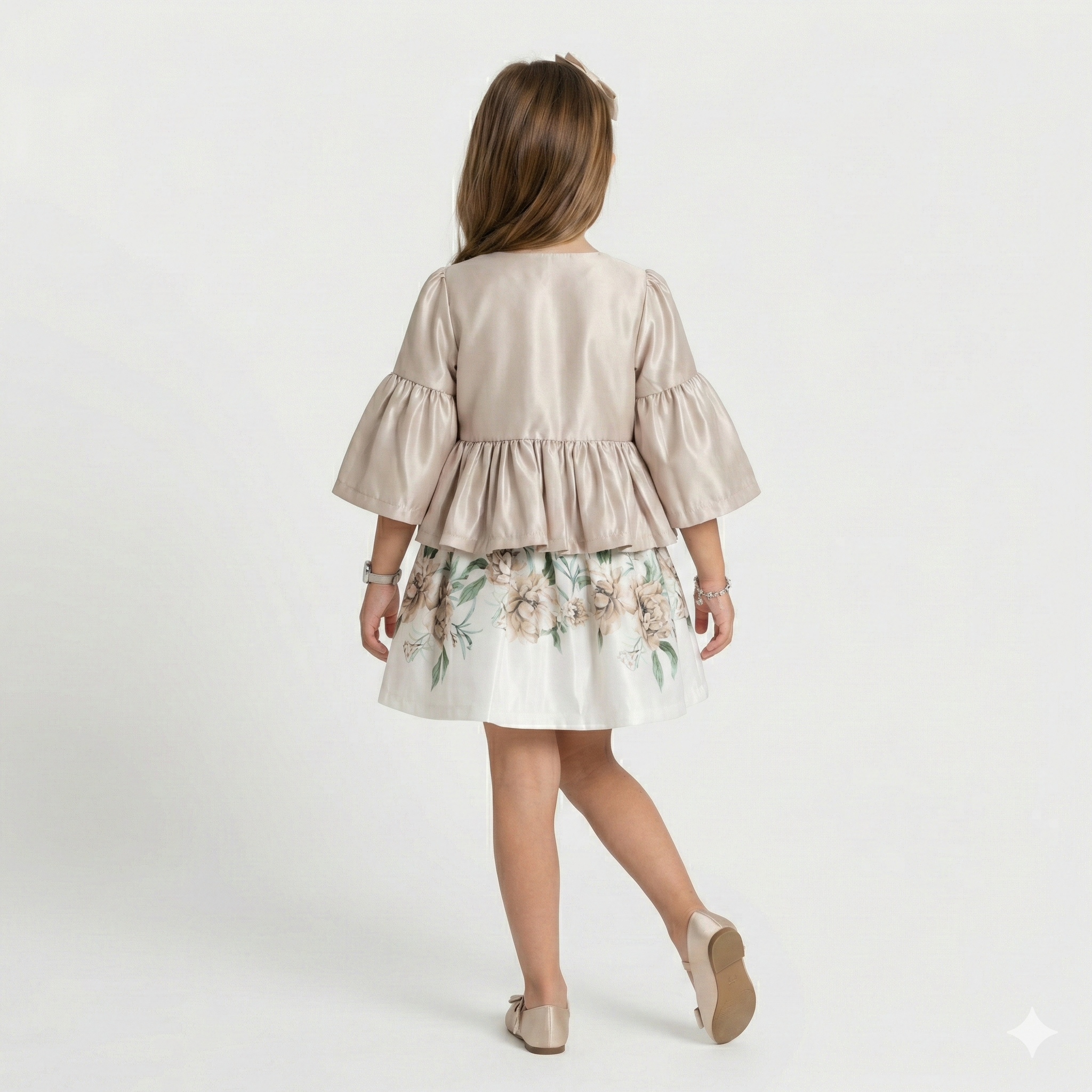 Girls' Clara Peplum Satin Blazer & Watercolor Bloom Dress Set