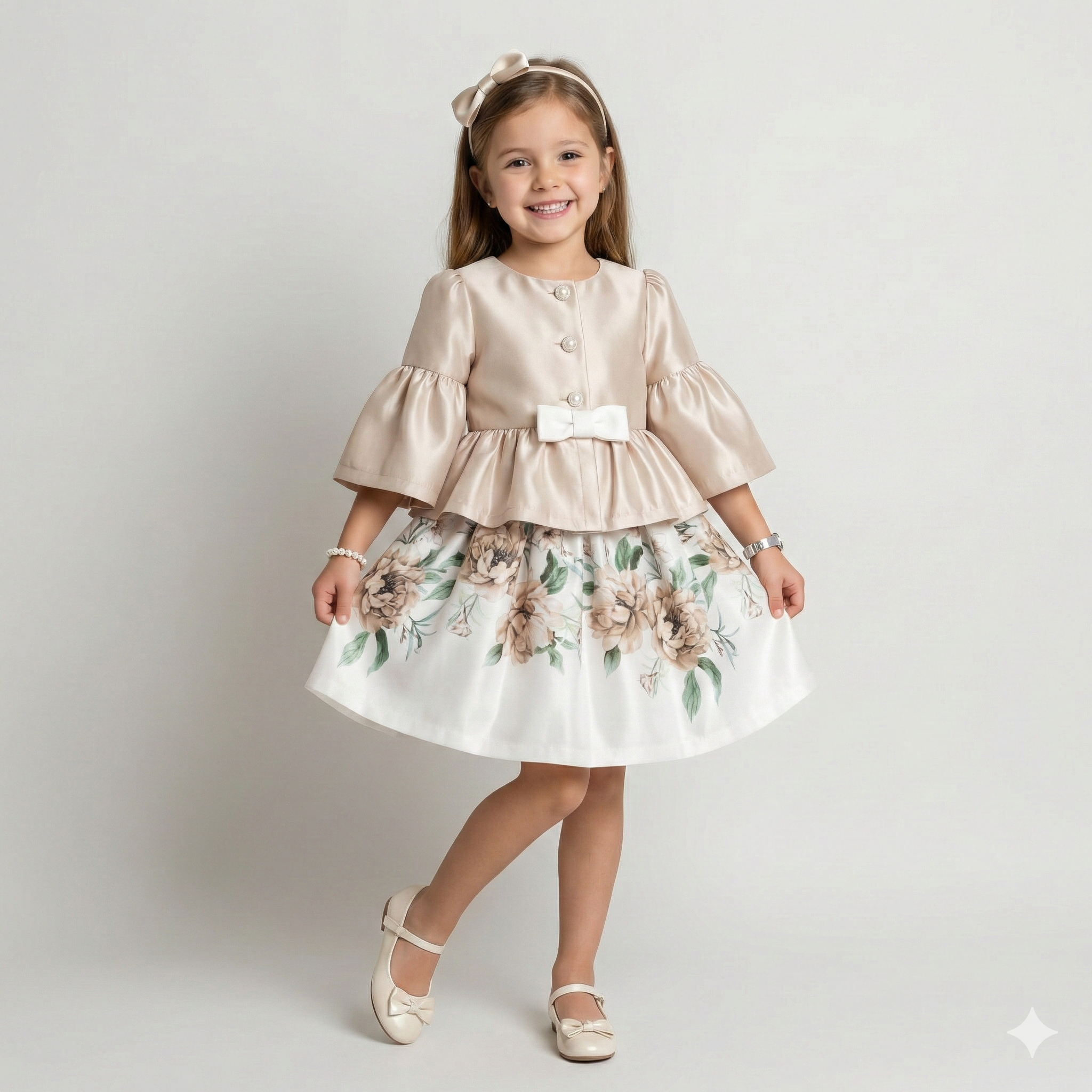Girls' Clara Peplum Satin Blazer & Watercolor Bloom Dress Set