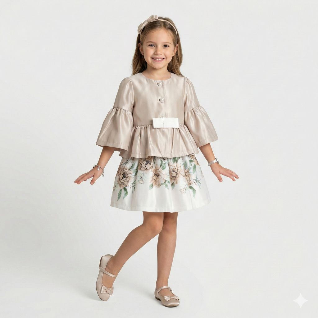 Girls' Refined 2-Piece Satin Peplum Set with Floral Print