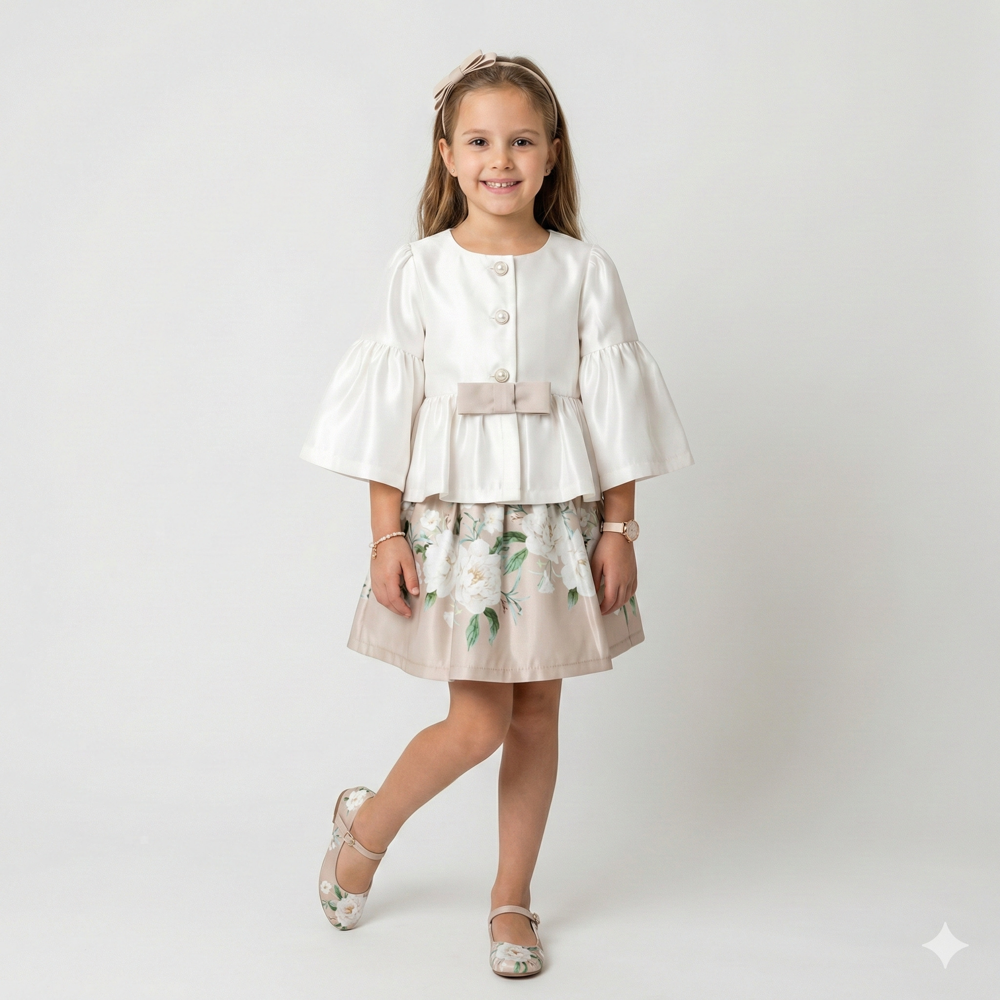 Girls' Refined 2-Piece Satin Peplum Set with Floral Print