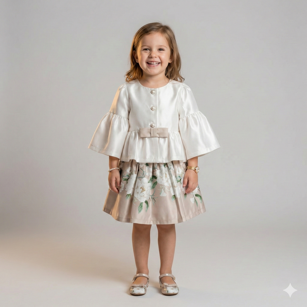 Toddler Satin Peplum Top & Floral Skirt Set