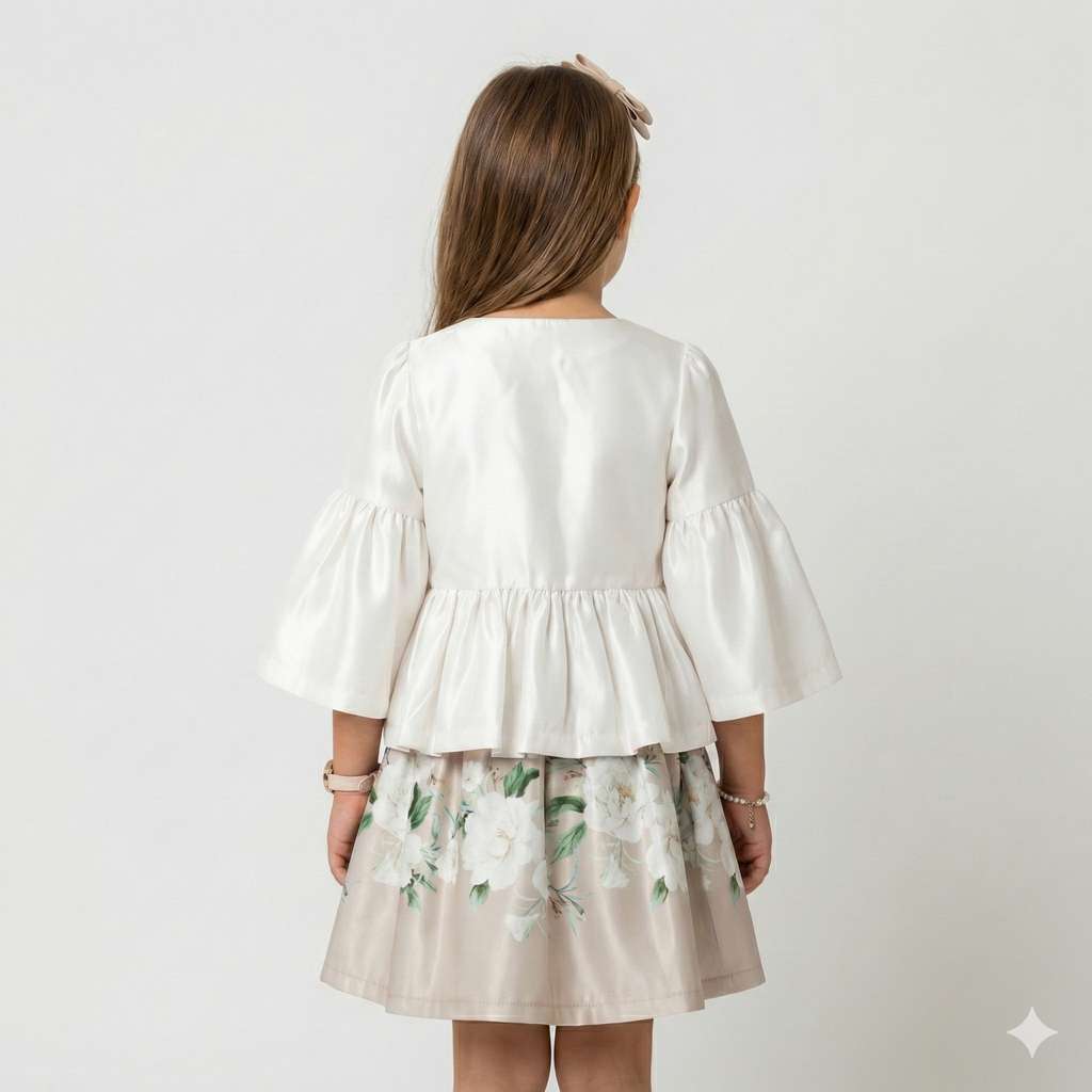Girls' Refined 2-Piece Satin Peplum Set with Floral Print