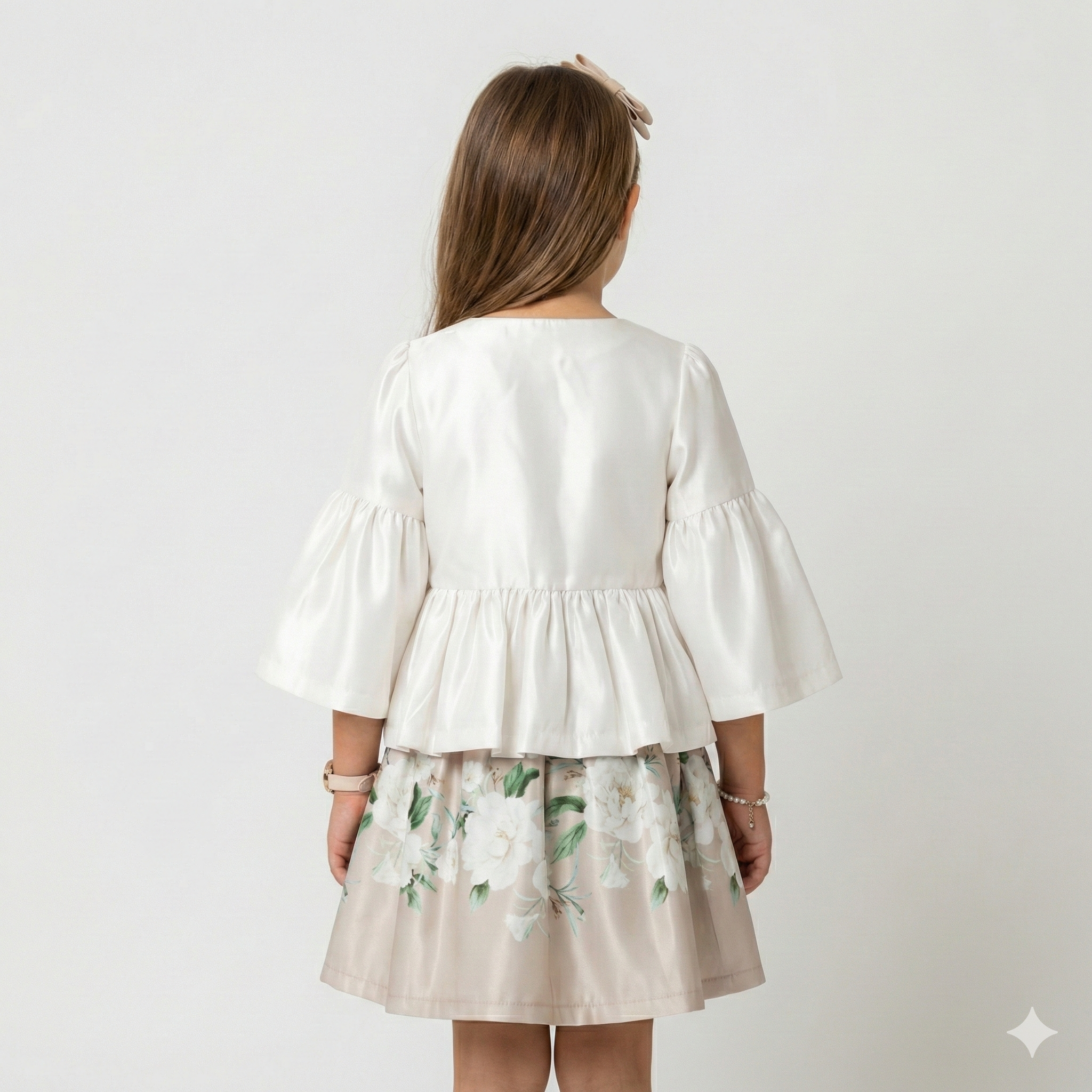 Girls' Refined 2-Piece Satin Peplum Set with Floral Print