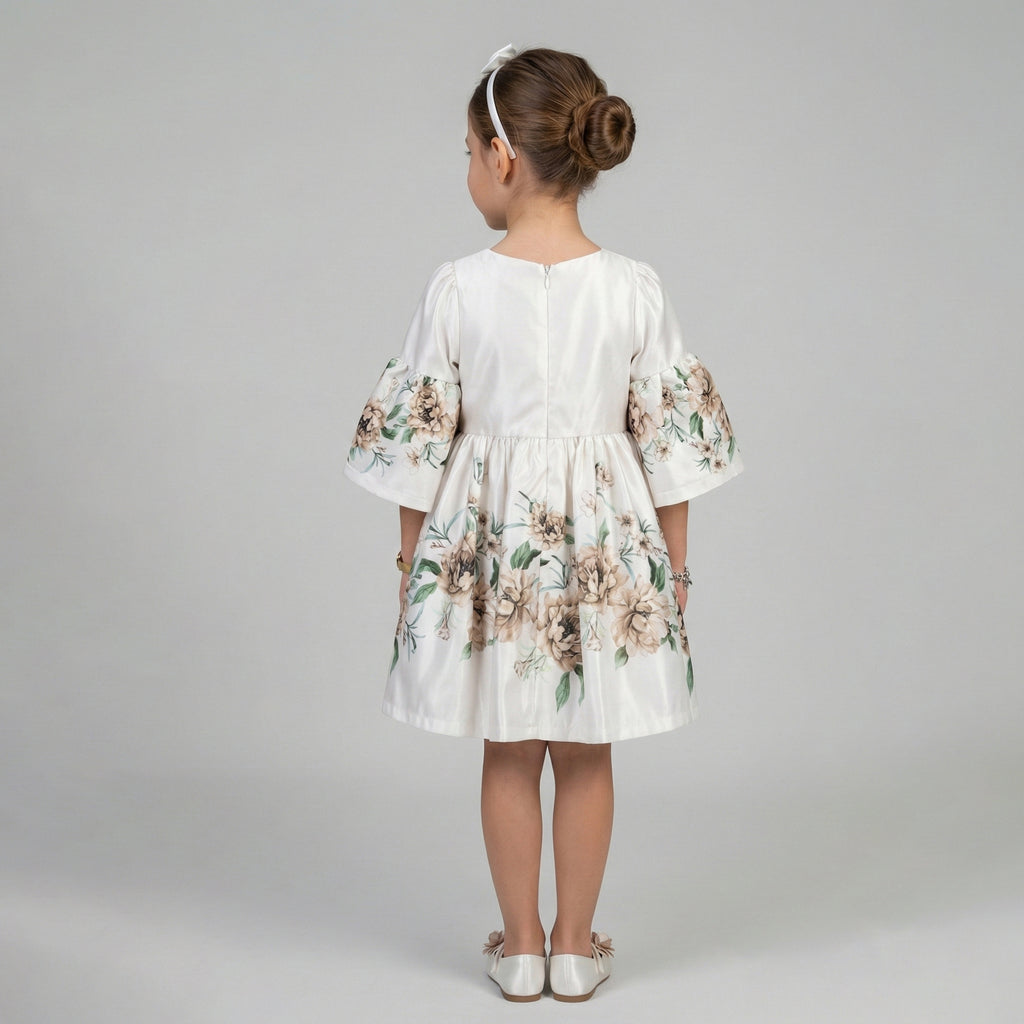 Girls’ Elegant Floral Satin Occasion Dress