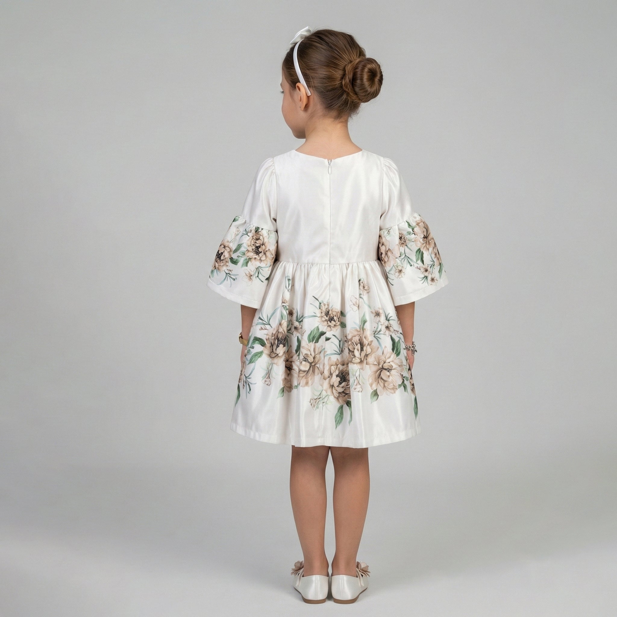 Girls' Elena Botanical Lustre Dress with Tiered Bell Sleeves