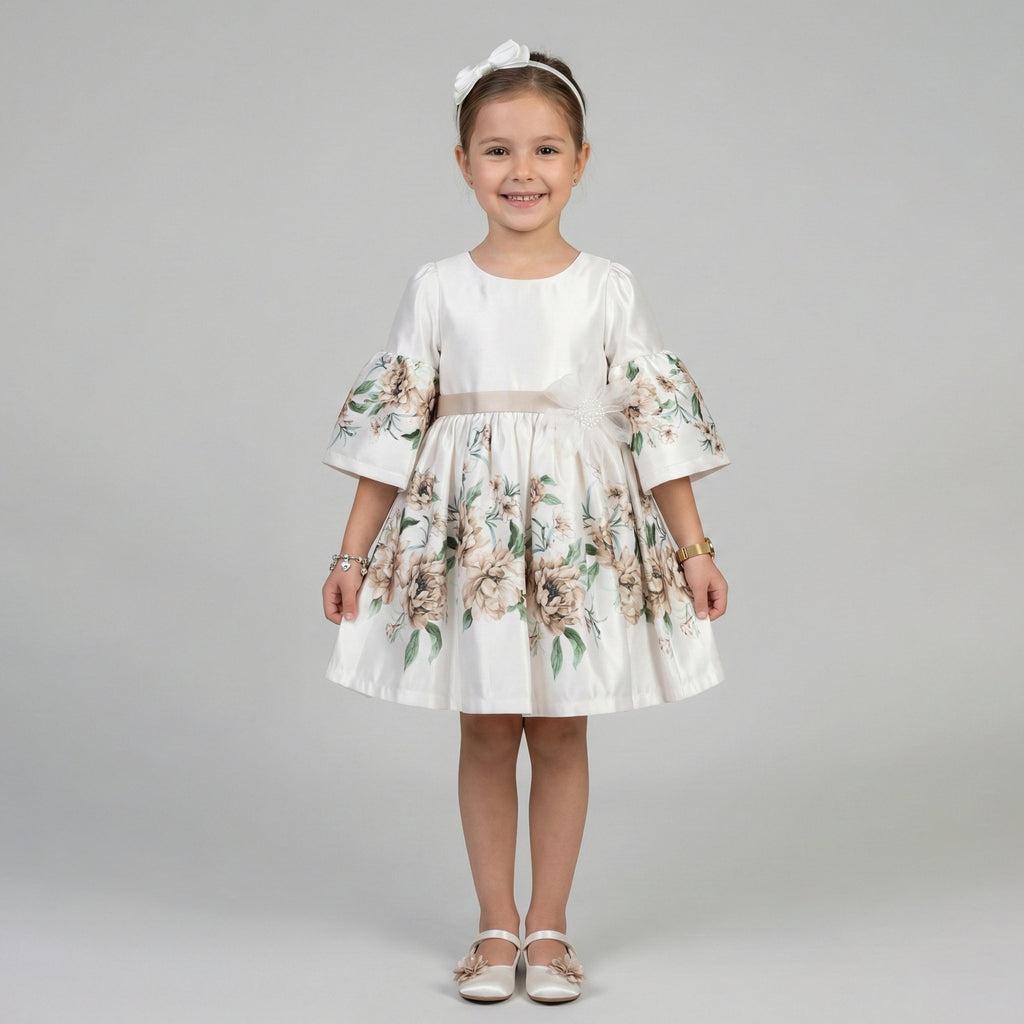 Girls’ Elegant Floral Satin Occasion Dress
