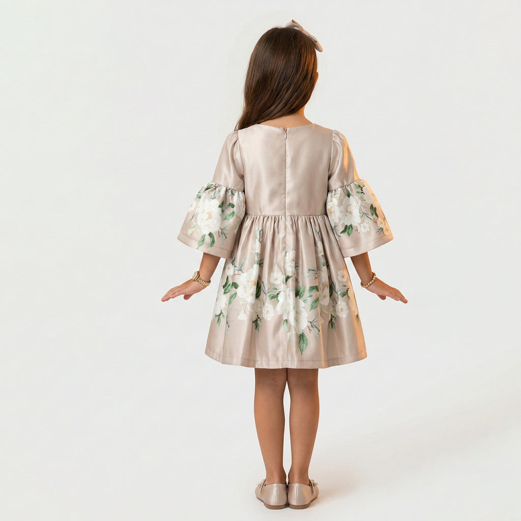 Girls’ Elegant Floral Satin Occasion Dress
