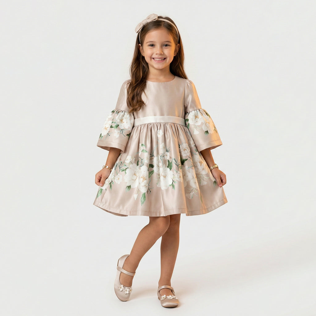 Girls’ Elegant Floral Satin Occasion Dress