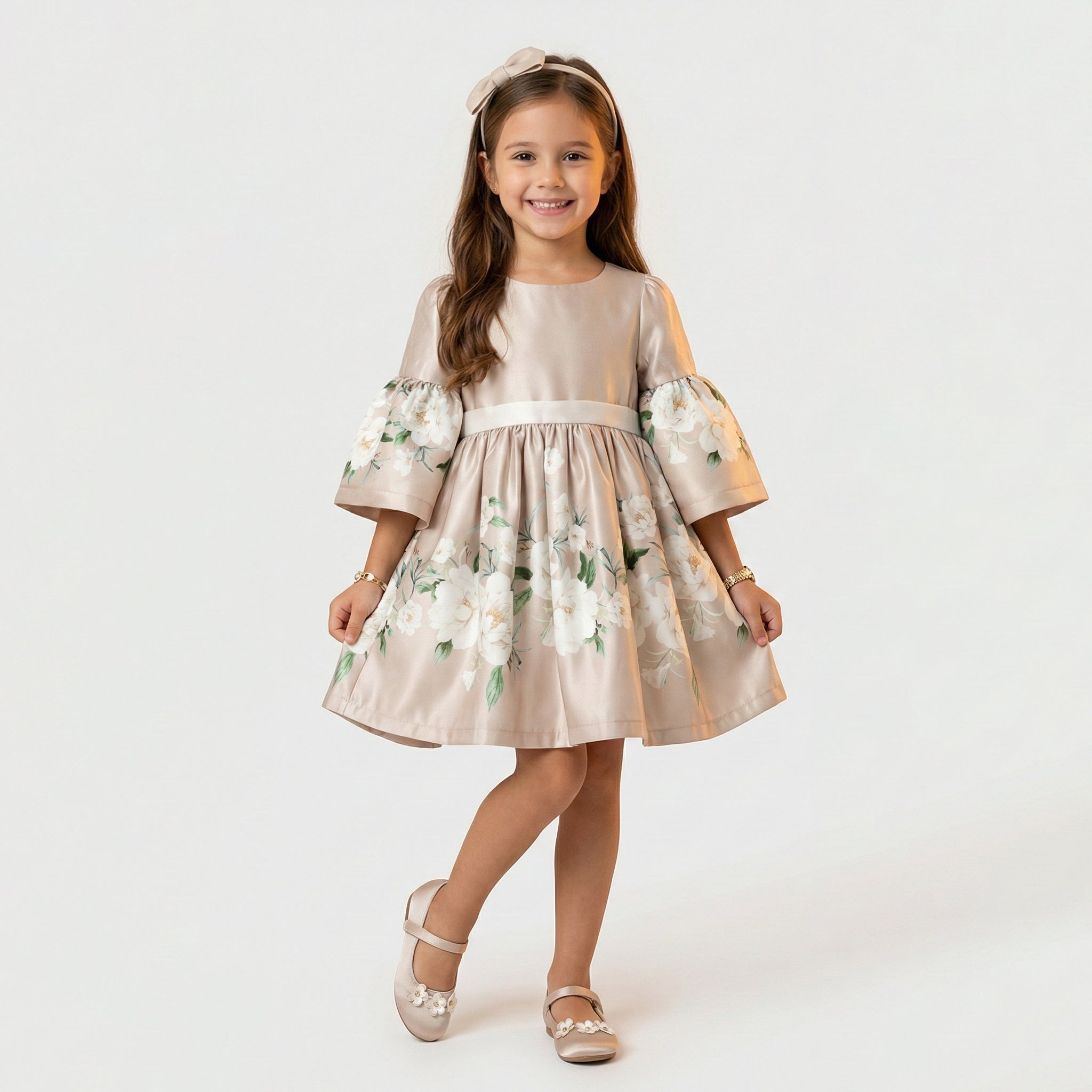 Girls’ Elegant Floral Satin Occasion Dress