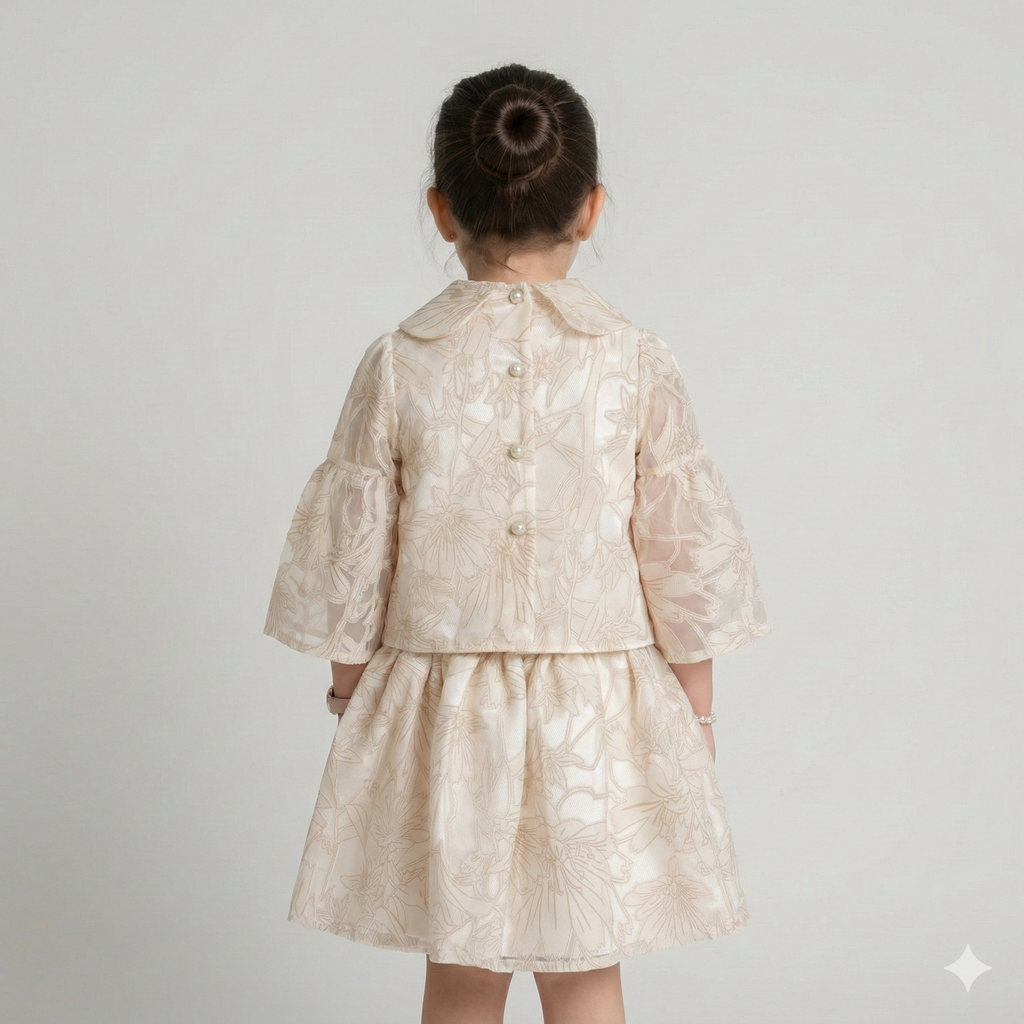 Girls' Genevieve Botanical Organza Blouse with Shimmer Trousers or Pleated Skirt