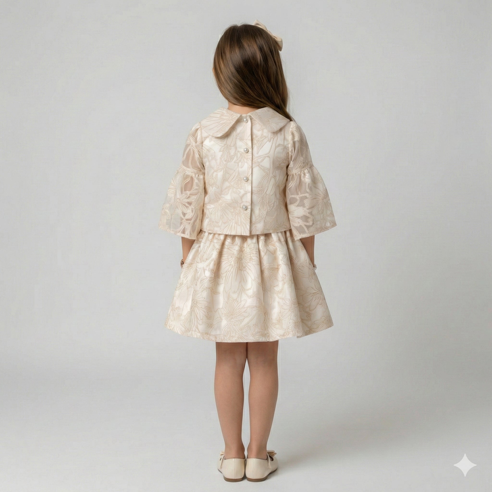 Girls' Sophisticated Floral Flocked Peplum & Skirt Ensemble