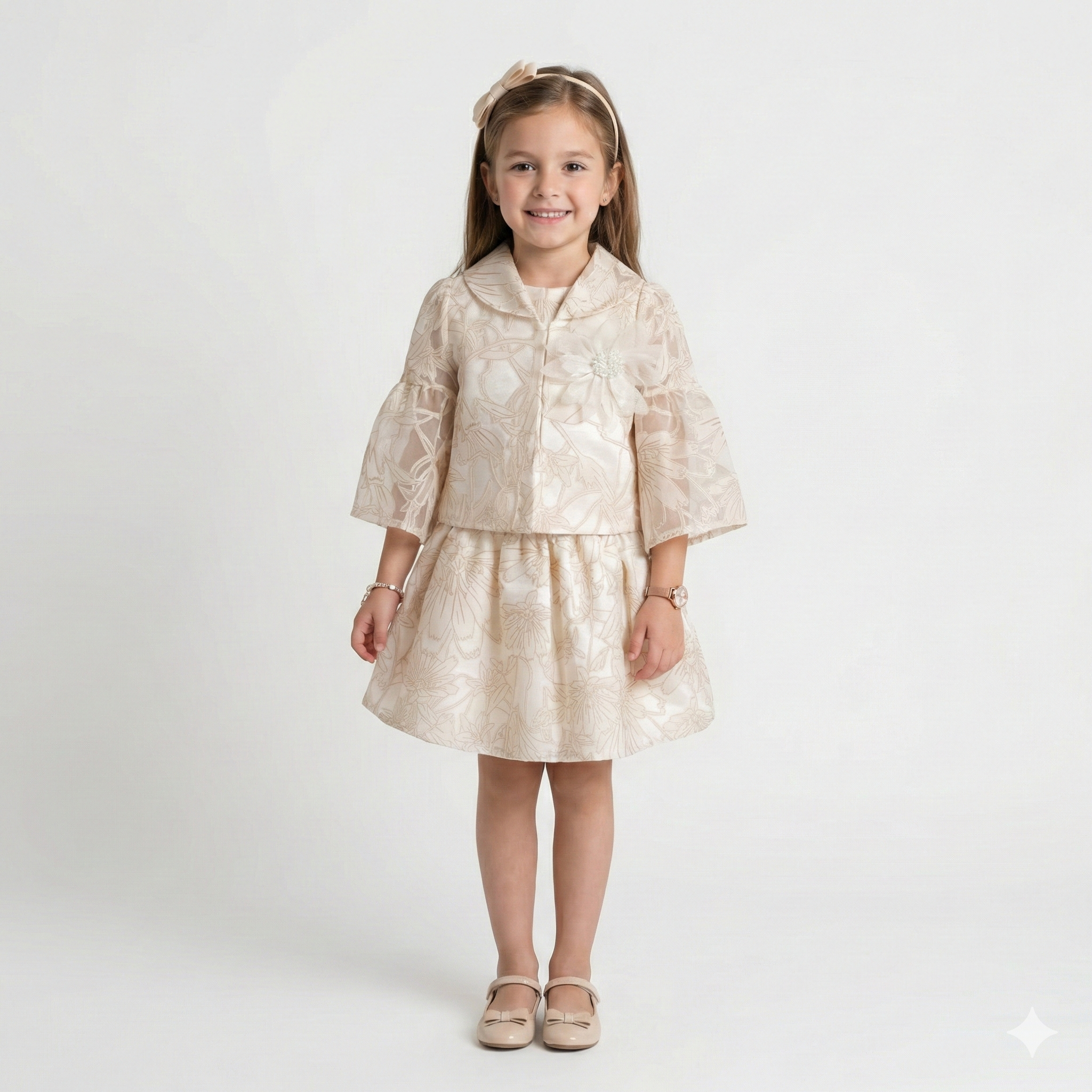 Girls' Genevieve Botanical Organza Blouse with Shimmer Trousers or Pleated Skirt