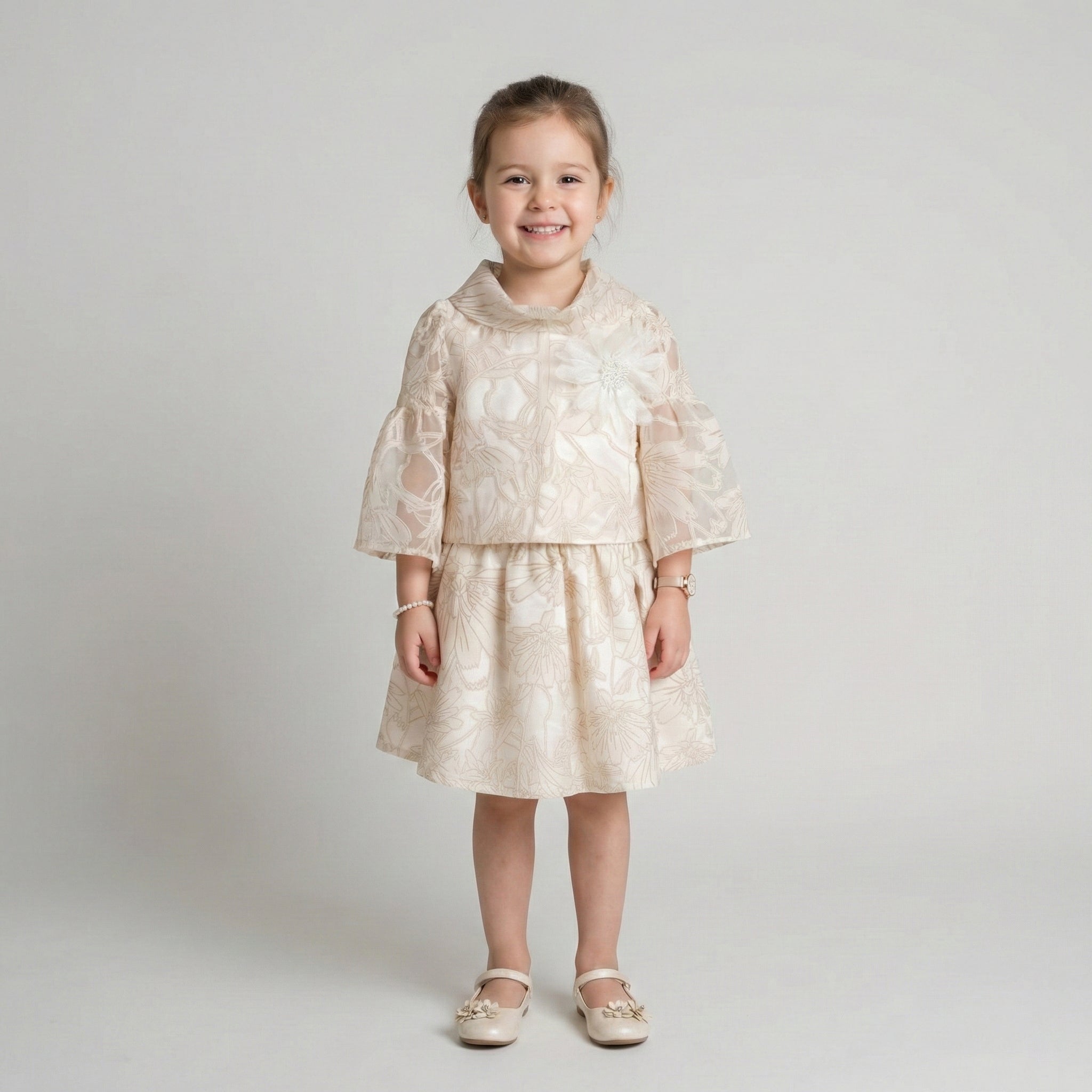 Toddler Floral Flocked Mesh Peplum Set