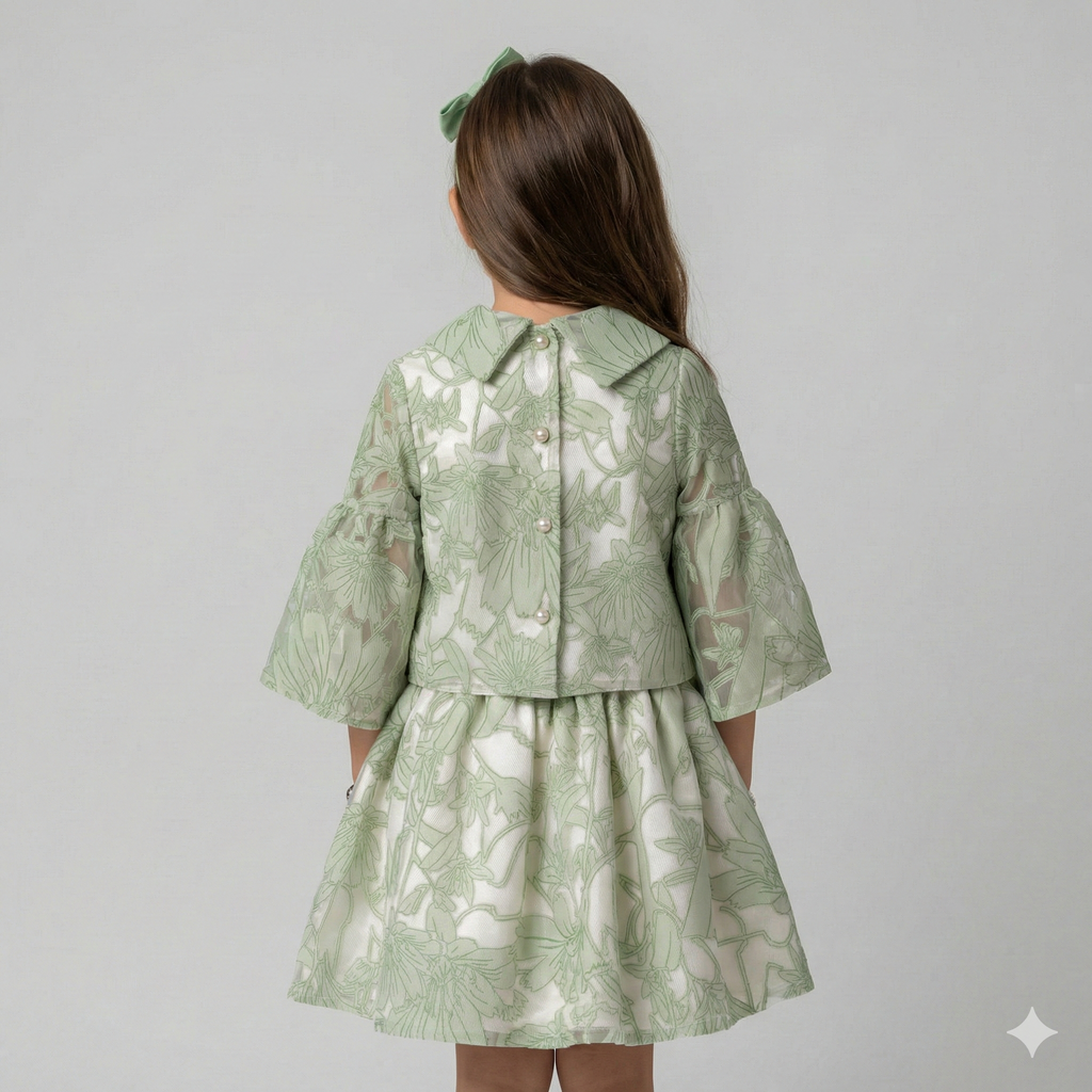 Girls' Genevieve Botanical Organza Bell-Sleeve Dress