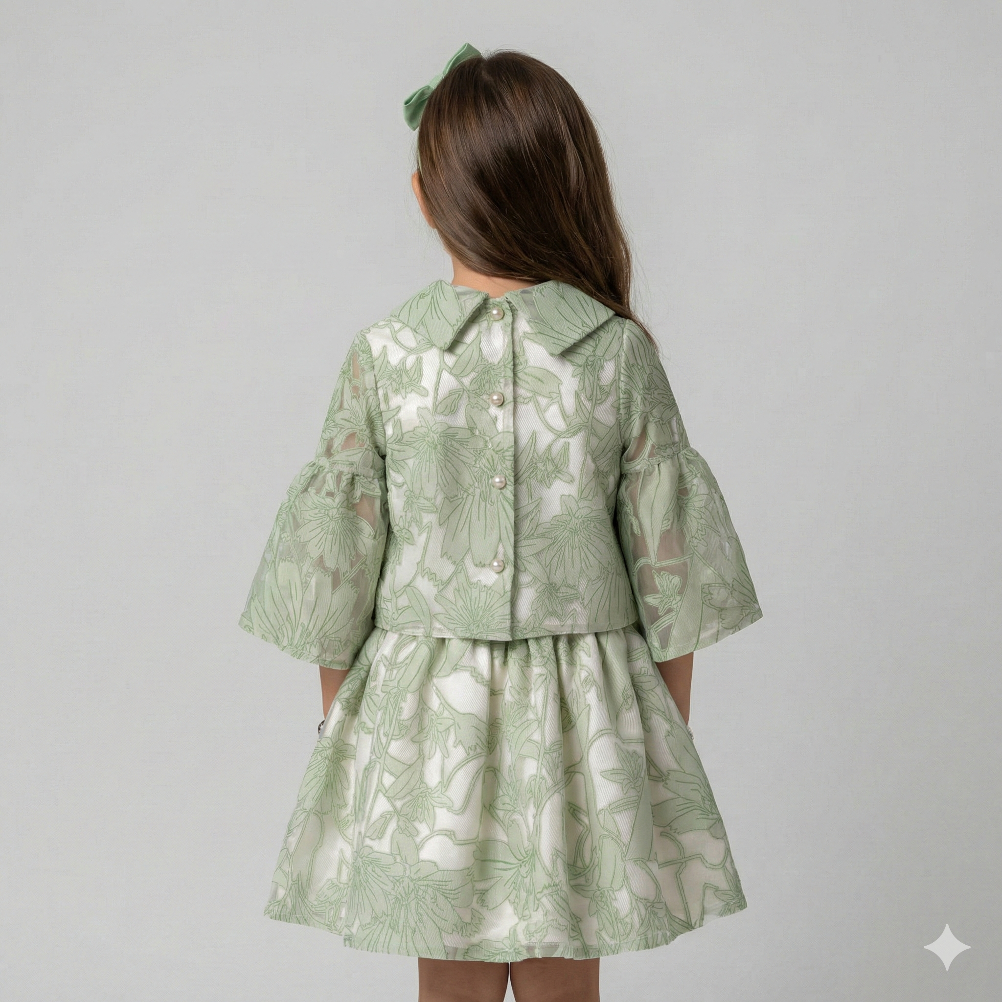 Girls' Genevieve Botanical Organza Bell-Sleeve Dress