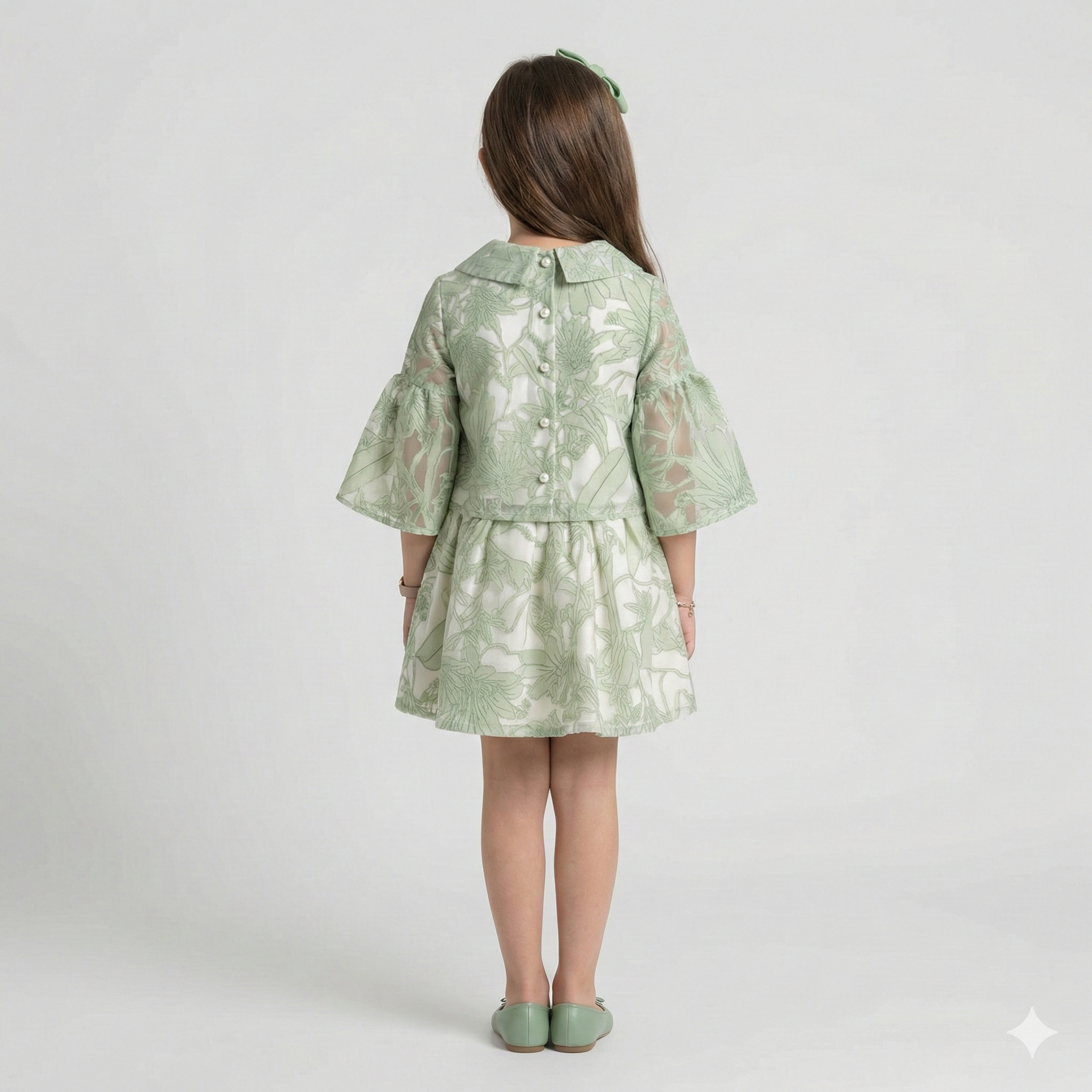 Girls' Genevieve Botanical Organza Bell-Sleeve Dress