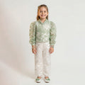 Girls' Sage Blossom Jacquard Blouse & Ivory Satin Pant Set