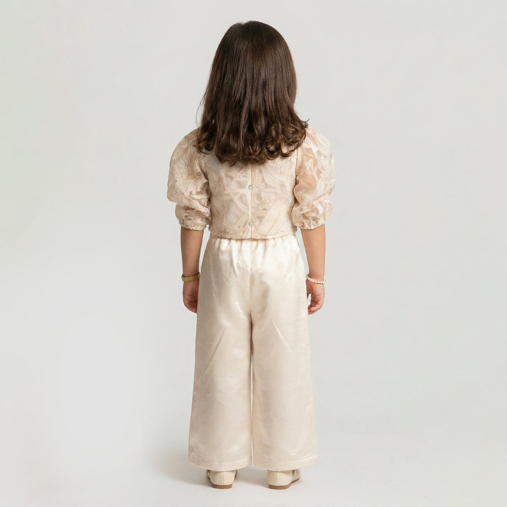 Girls’ Floral Organza Blouse & Pant Set
