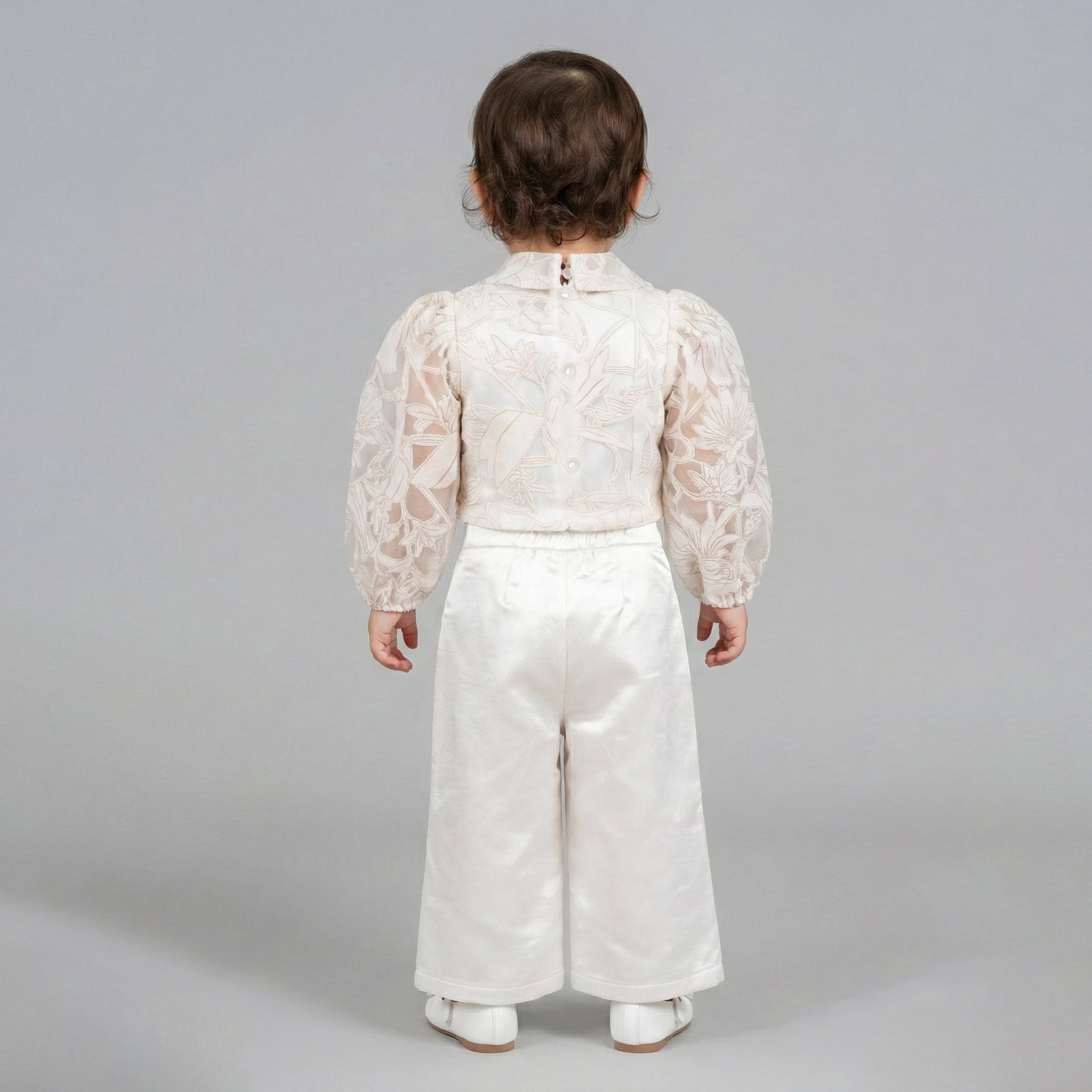 Girls' Genevieve Organza Bloom Blouse & Shimmer Wide-Leg Trouser Set