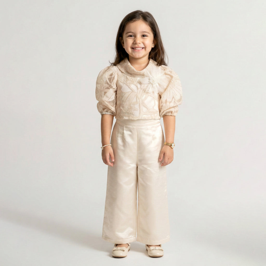 Girls’ Floral Organza Blouse & Pant Set