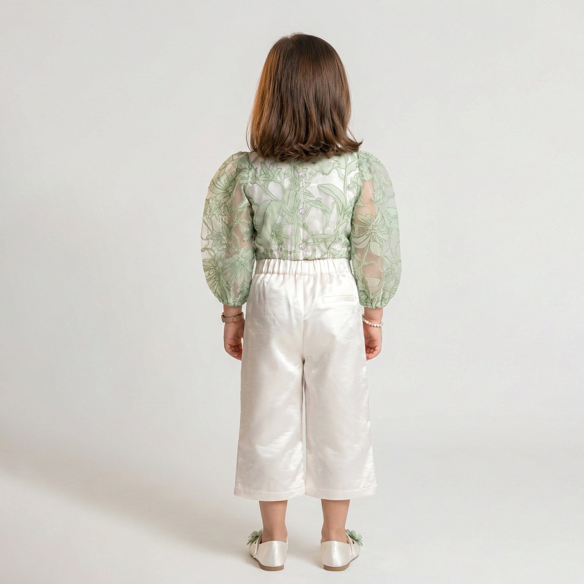 Girls’ Floral Organza Blouse & Pant Set