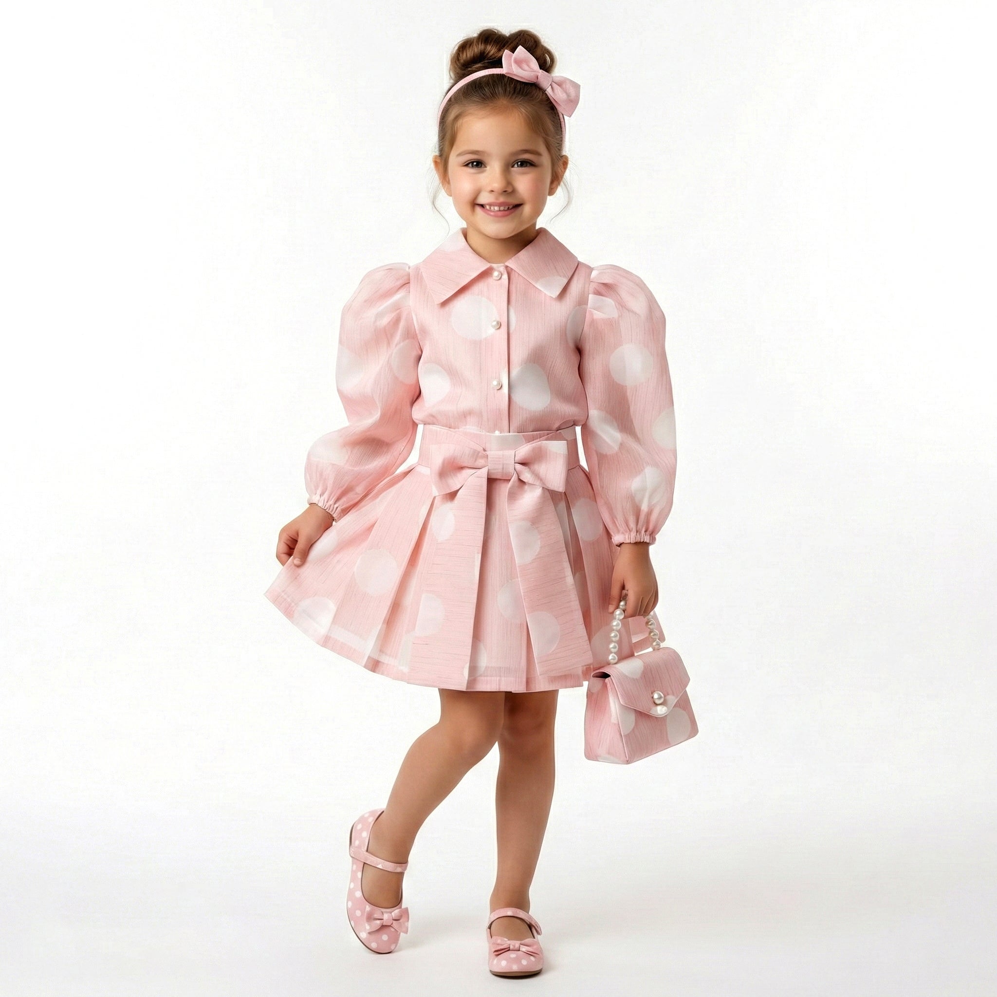 Enchanting Polka-Dot Dress – Soft Pink