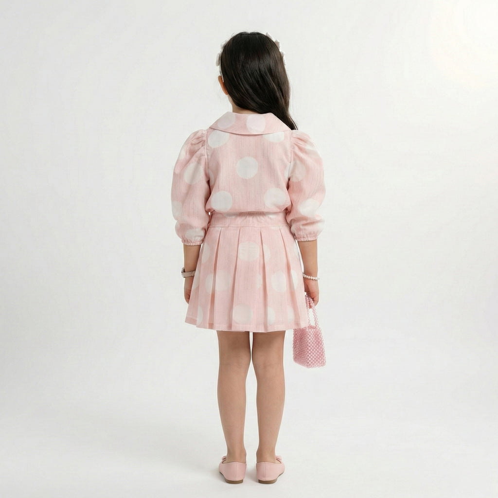Classic Collared Polka-Dot Ensemble – Pink