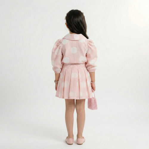 Classic Collared Polka-Dot Ensemble – Pink