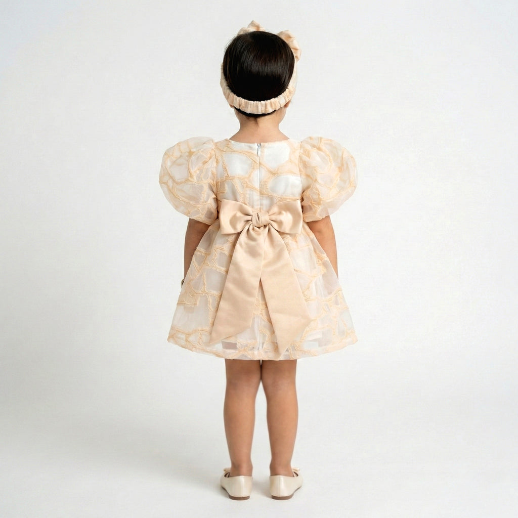 Dreamy Champagne Party Dress – Textured Organza Tulle with Statement Bow