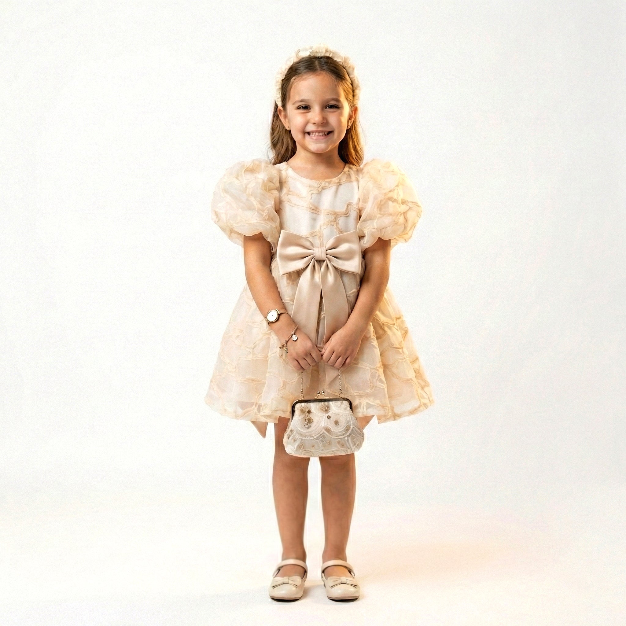 Girls Frock Pink-Baige 2