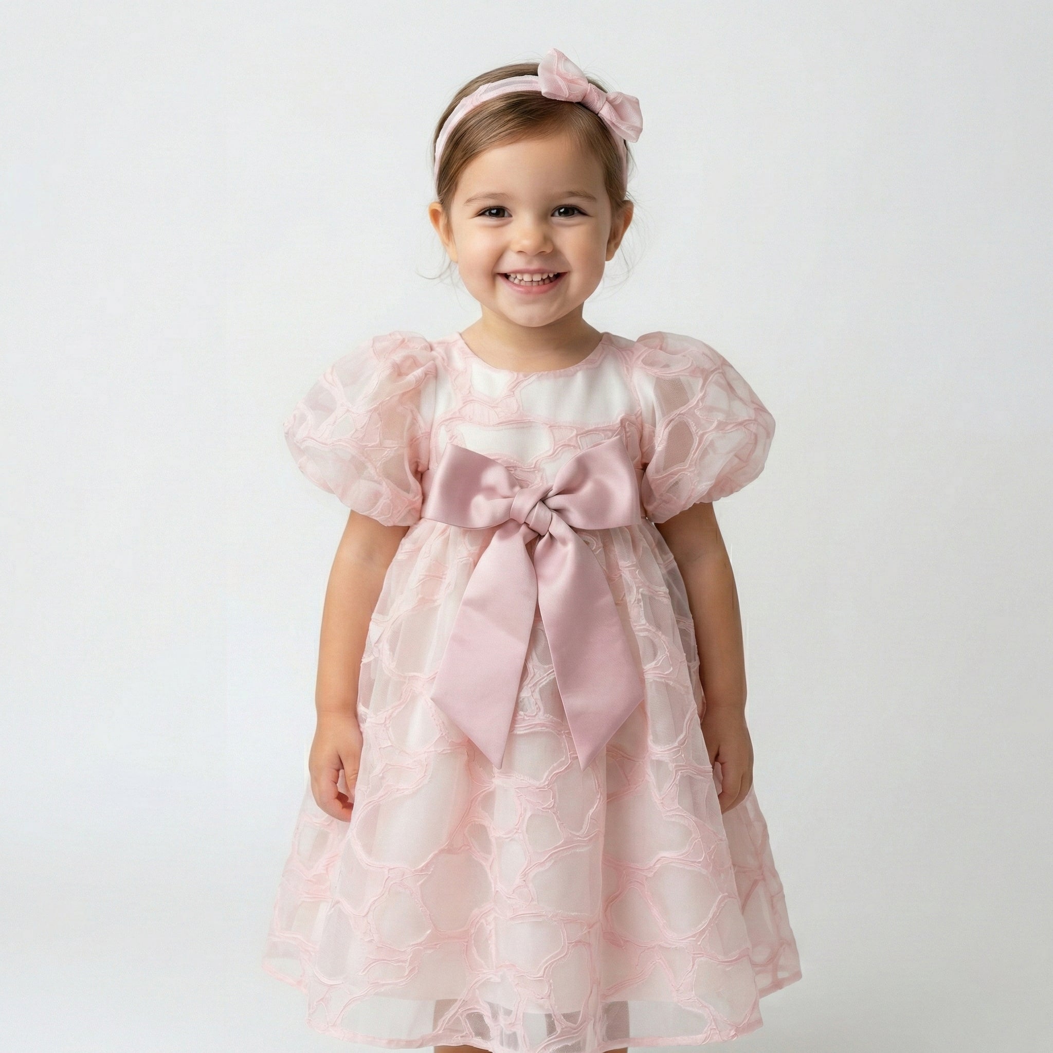Dreamy Champagne Party Dress – Textured Organza Tulle with Statement Bow