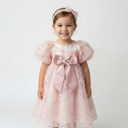 Dreamy Champagne Party Dress – Textured Organza Tulle with Statement Bow