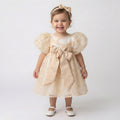 Baby’s First Gala – Champagne Organza Puff Dress with Oversized Satin Bow