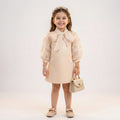 Little Lady Bow-Accent Party Dress – Peach Organza Puff Sleeves