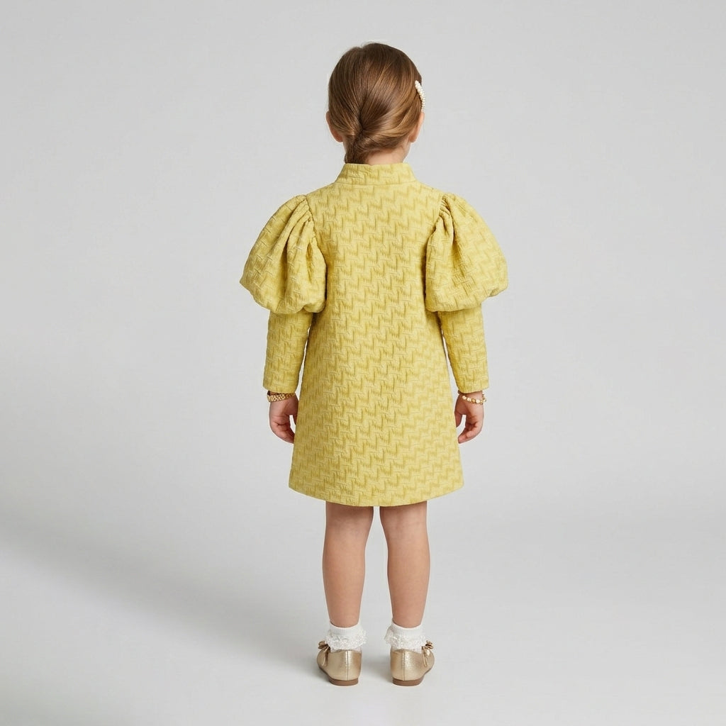 Girls' Seraphina Vintage-Inspired Jacquard Puff Sleeve Dress