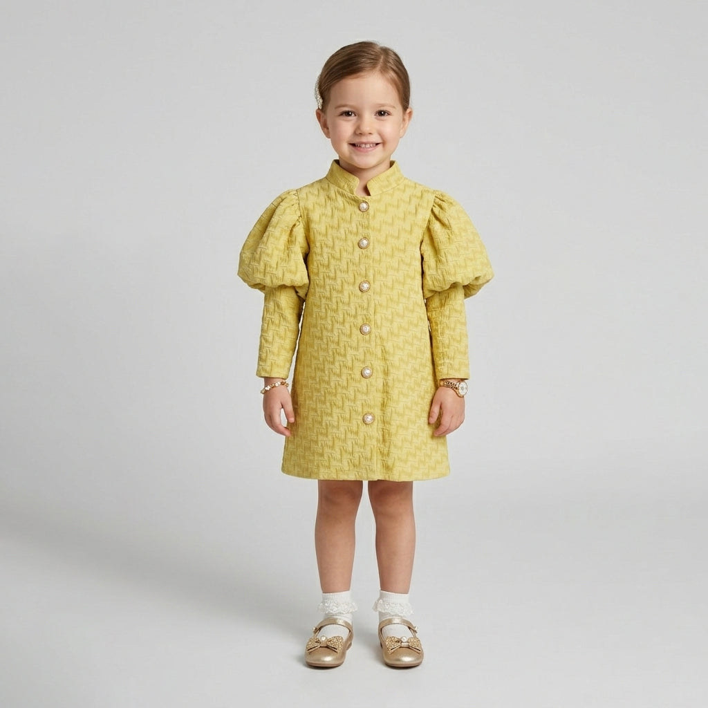 Girls' Seraphina Vintage-Inspired Jacquard Puff Sleeve Dress