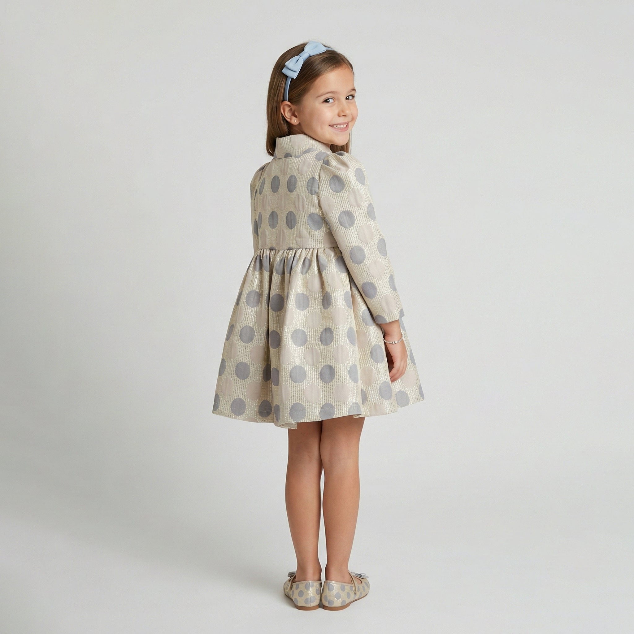 Girls' Beatrice Metallic Polka-Dot Coat Dress