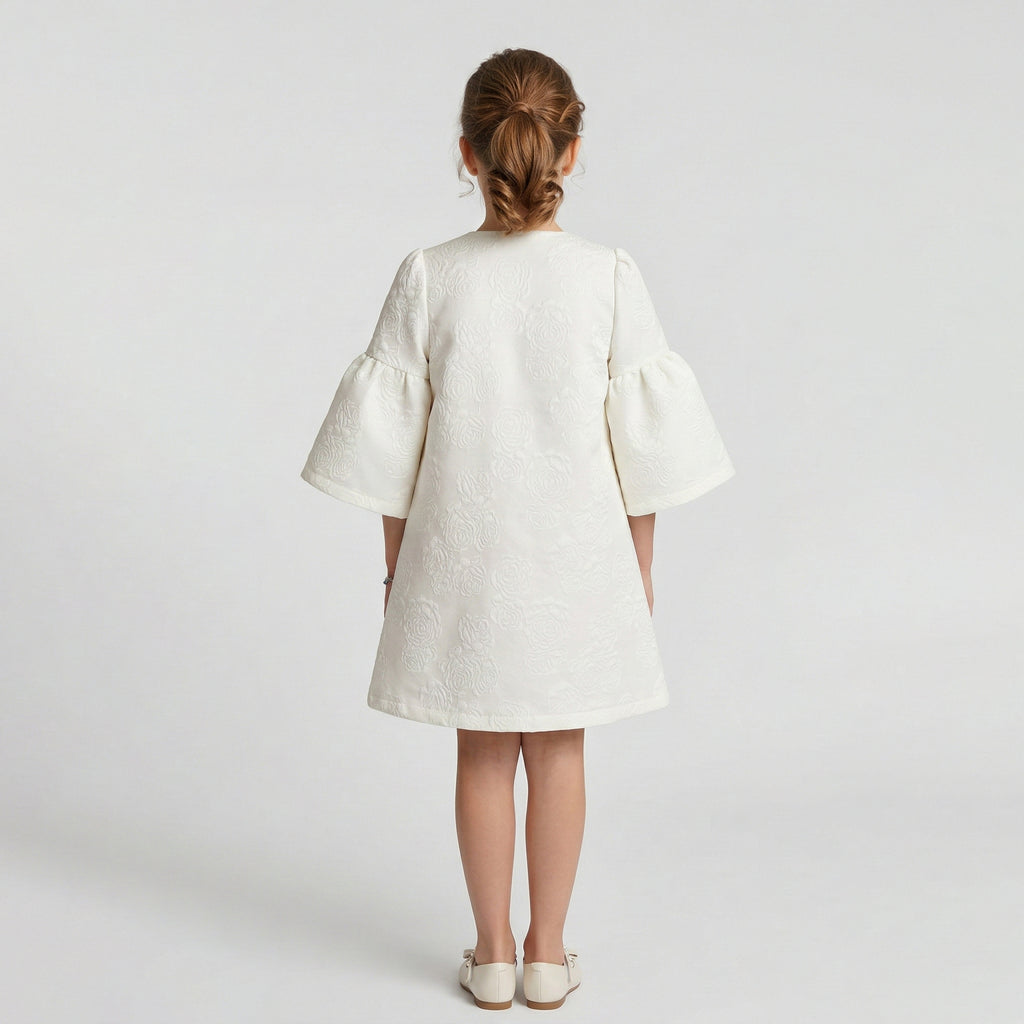 Girls Evangeline Floral Embossed Jacquard Coat & Dress Set