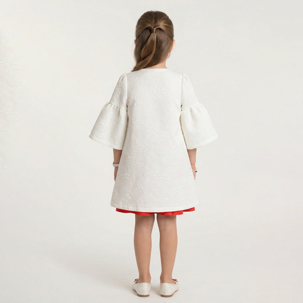 Girls Evangeline Floral Embossed Jacquard Coat & Dress Set