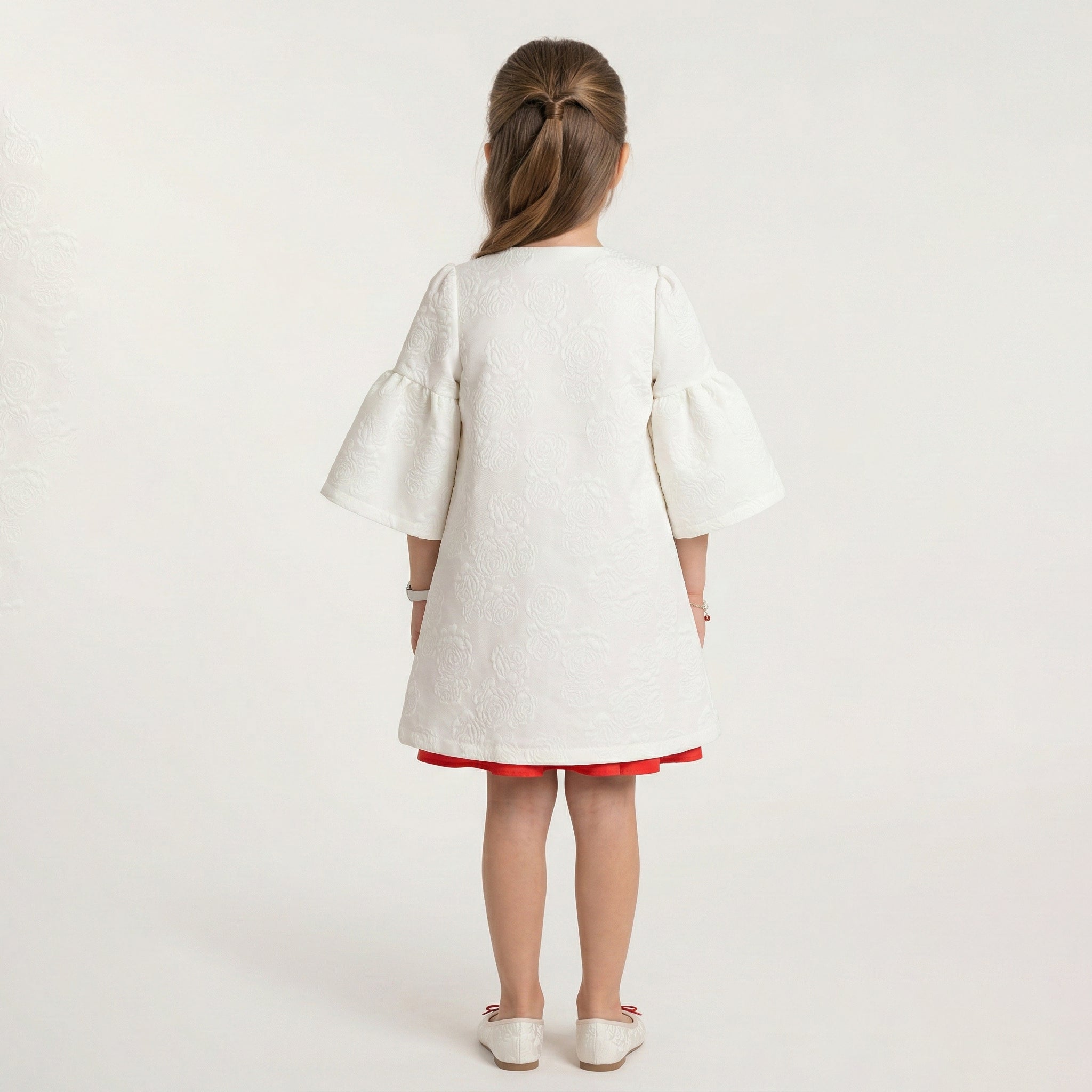 Girls Evangeline Floral Embossed Jacquard Coat & Dress Set