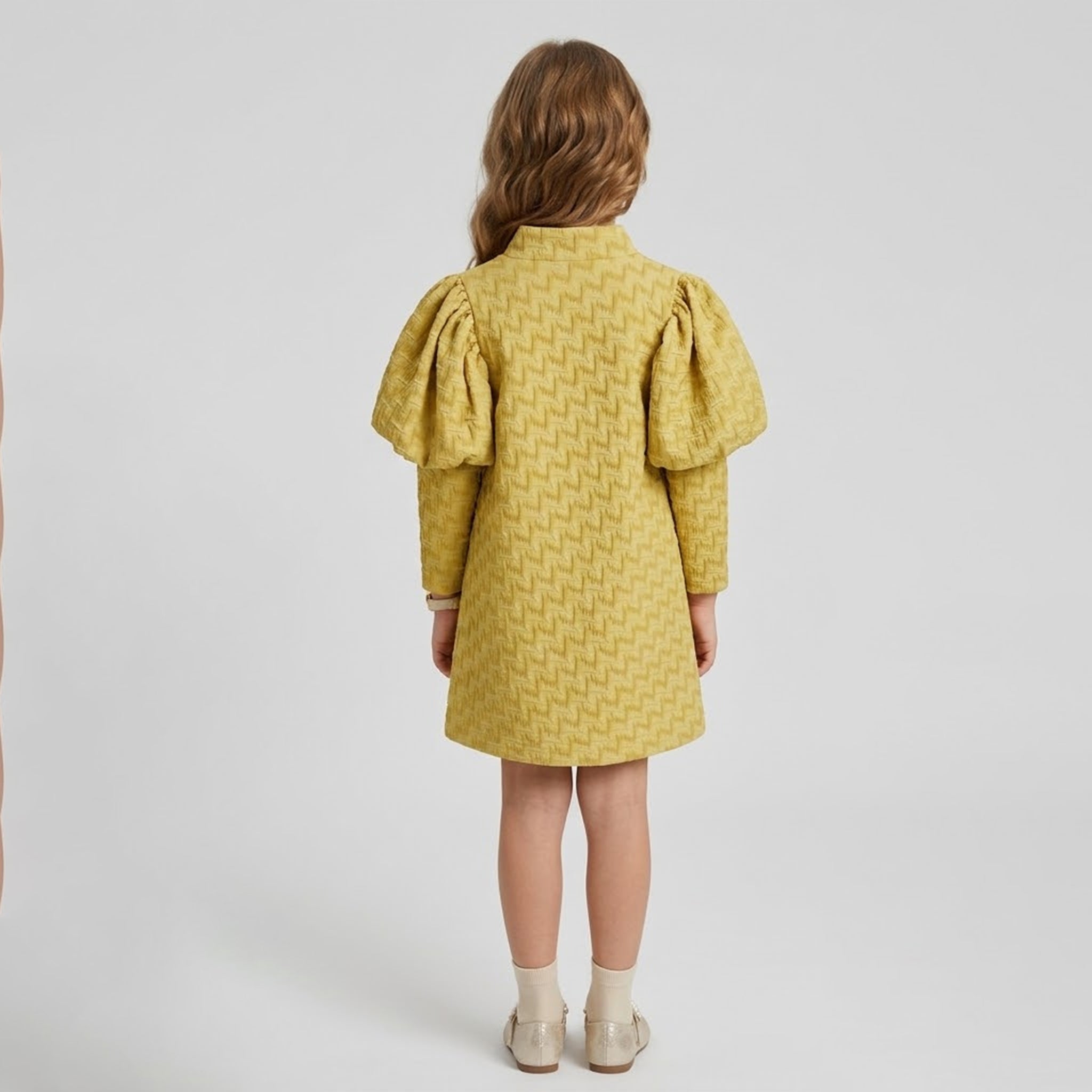 Girls' Seraphina Vintage-Inspired Jacquard Puff Sleeve Dress