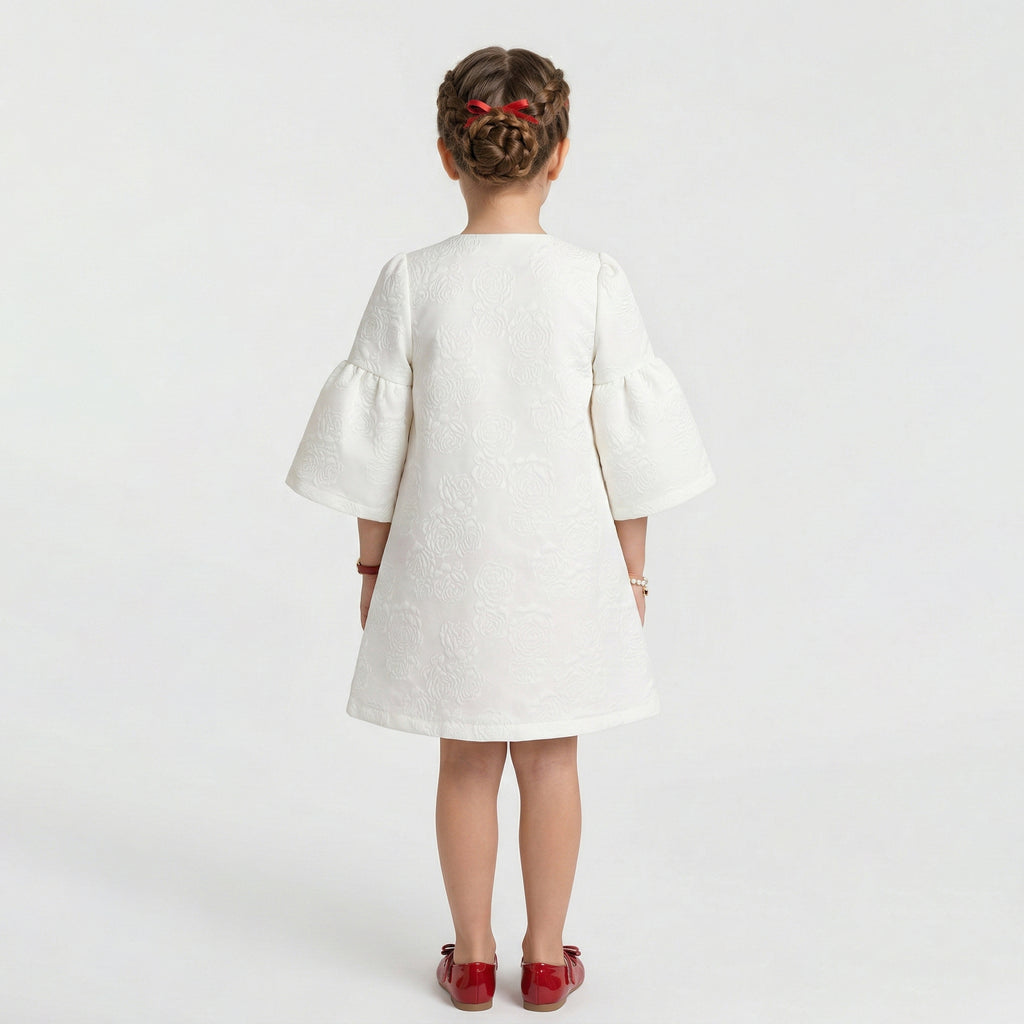 Girls Evangeline Floral Embossed Jacquard Coat & Dress Set