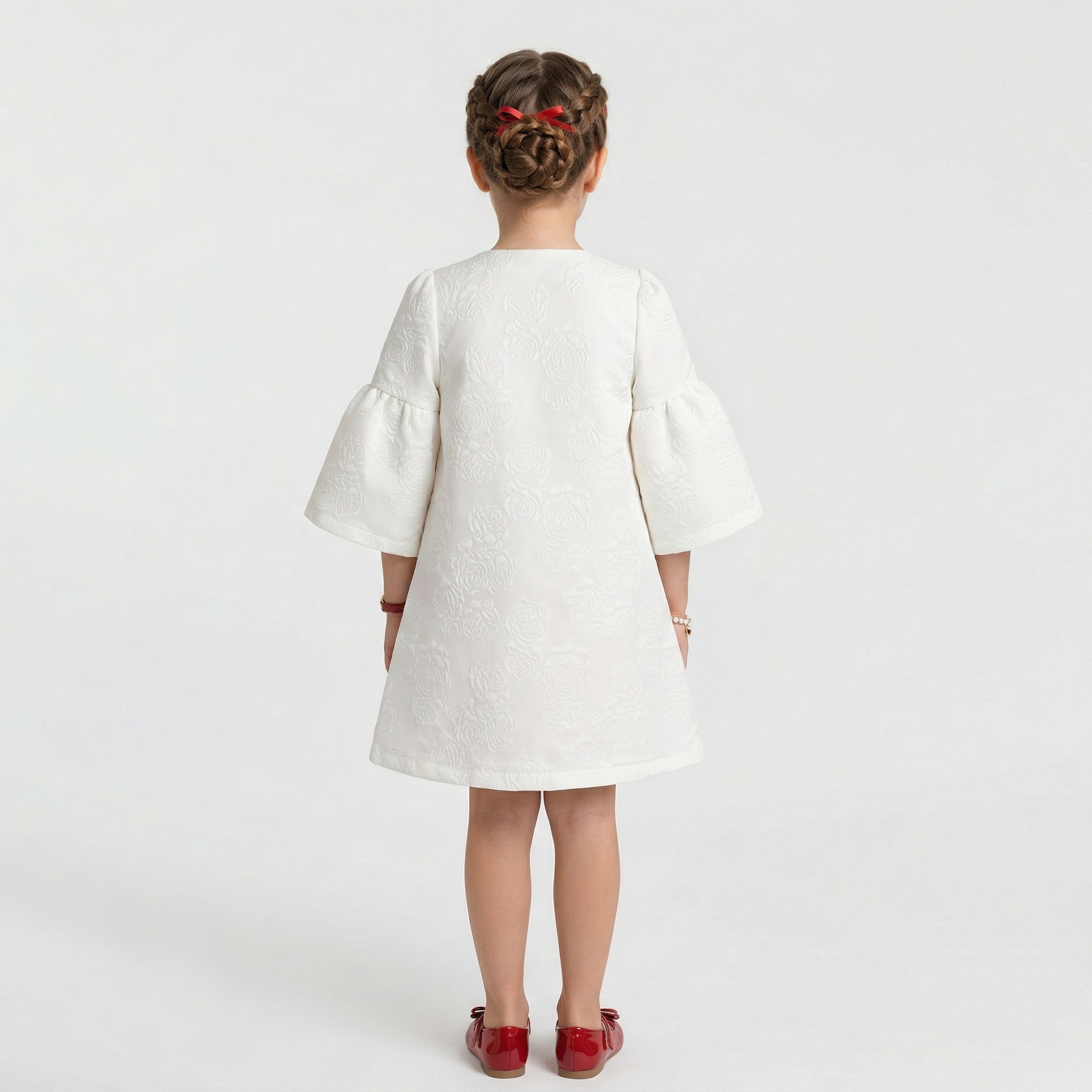 Girls Evangeline Floral Embossed Jacquard Coat & Dress Set