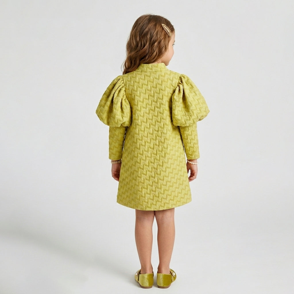 Girls' Seraphina Vintage-Inspired Jacquard Puff Sleeve Dress